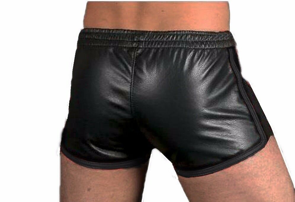 Men's Black Leather Pride Shorts – 9 Piping Colours, view 10