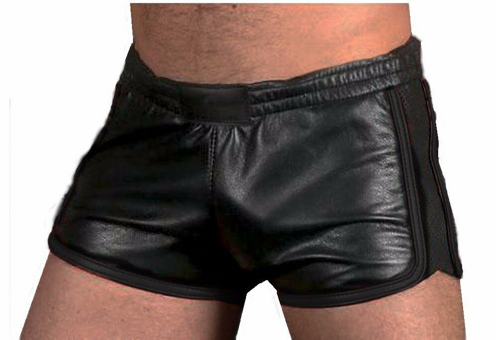 Men's Black Leather Pride Shorts – 9 Piping Colours, view 11