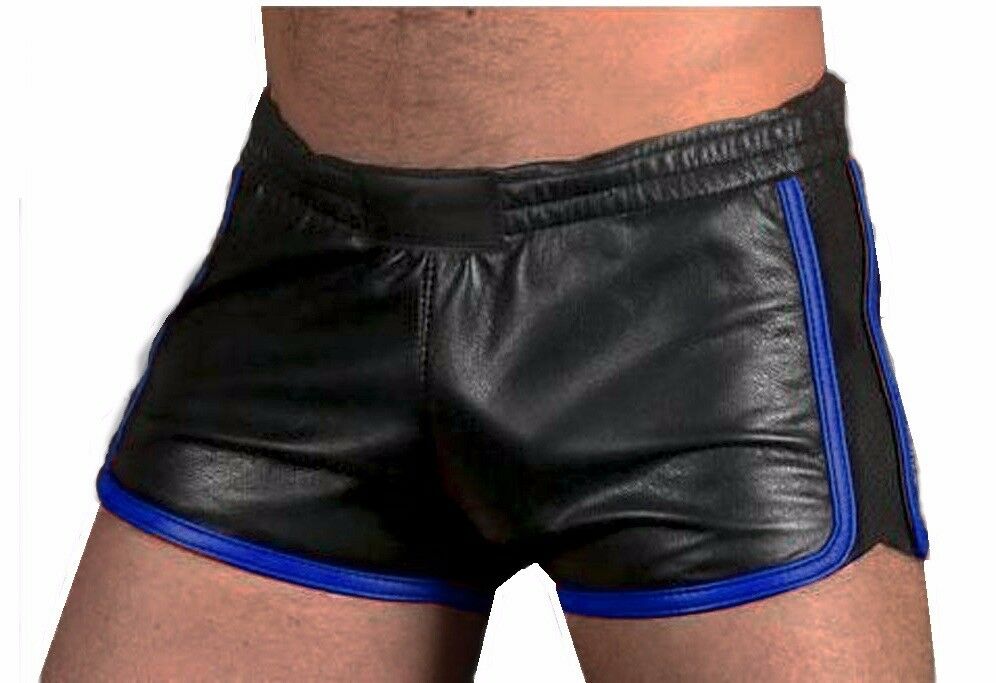 Men's Black Leather Pride Shorts – 9 Piping Colours, view 3