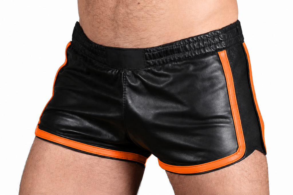 Men's Black Leather Pride Shorts – 9 Piping Colours, view 6
