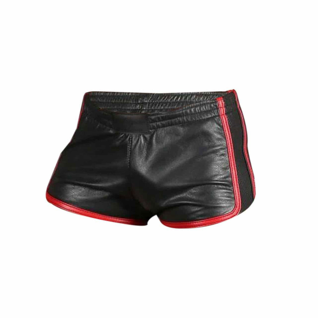 Men's Black Leather Pride Shorts – 9 Piping Colours, view 7
