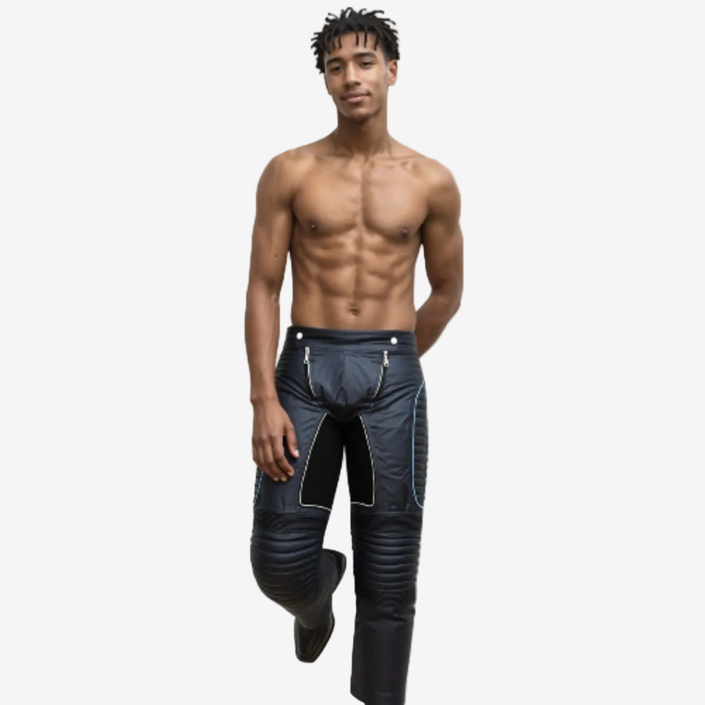 Men's Black Leather Quilted Motorcycle Trousers – Slim Fit