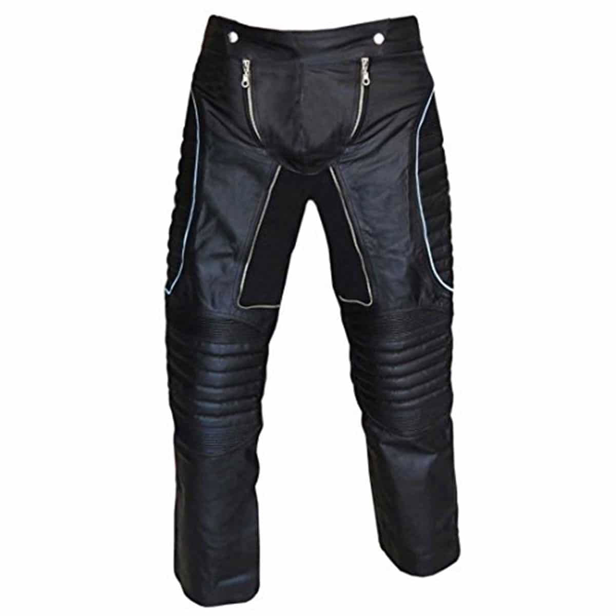 Men's Black Leather Quilted Motorcycle Trousers – Slim Fit, view 3