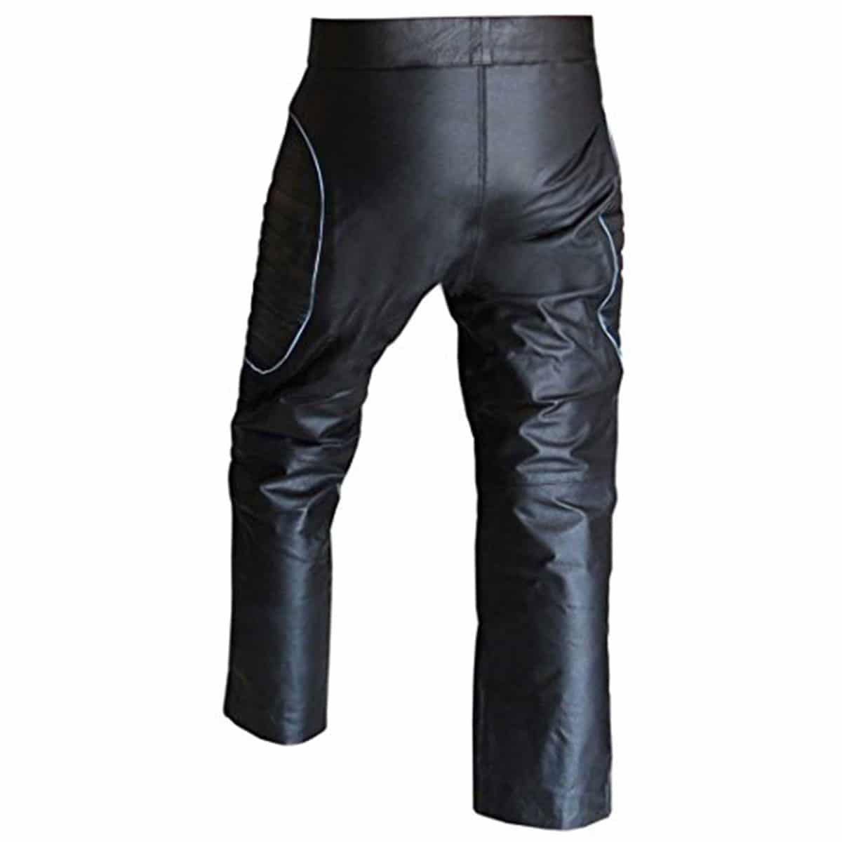 Men's Black Leather Quilted Motorcycle Trousers – Slim Fit, view 4