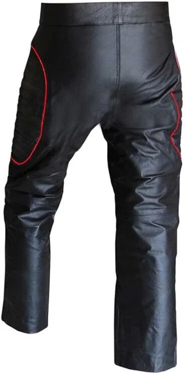 Men's Black Leather Quilted Motorcycle Trousers – Slim Fit, view 7