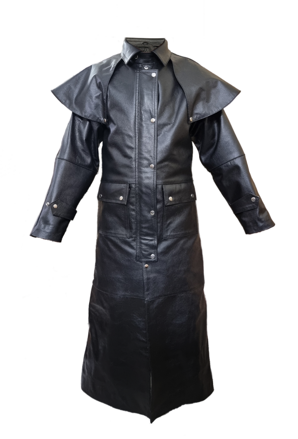 Men's Black Leather Riding Duster – Removable Cape, view 2