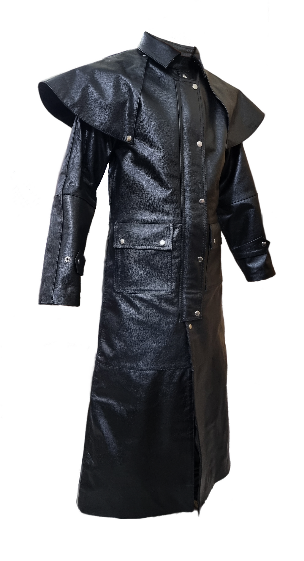 Men's Black Leather Riding Duster – Removable Cape, view 7