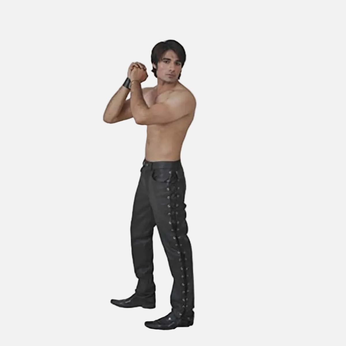 Men's Black Leather Side-Laced Trousers