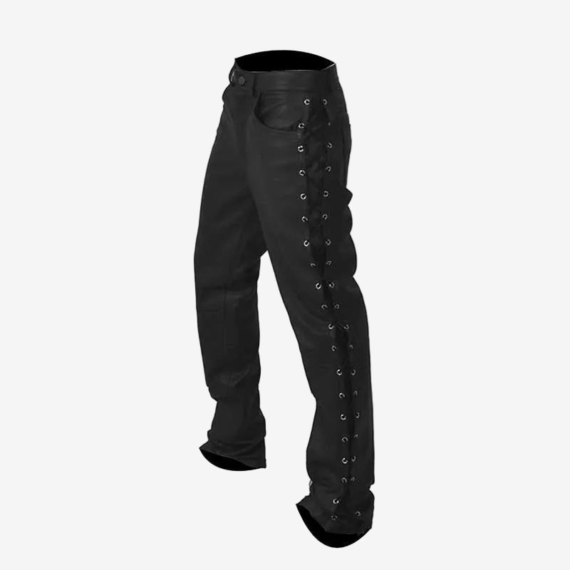 Men's Black Leather Side-Laced Trousers, view 2
