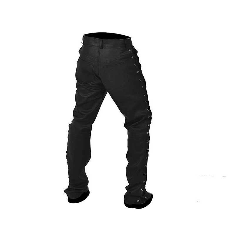 Men's Black Leather Side-Laced Trousers, view 3