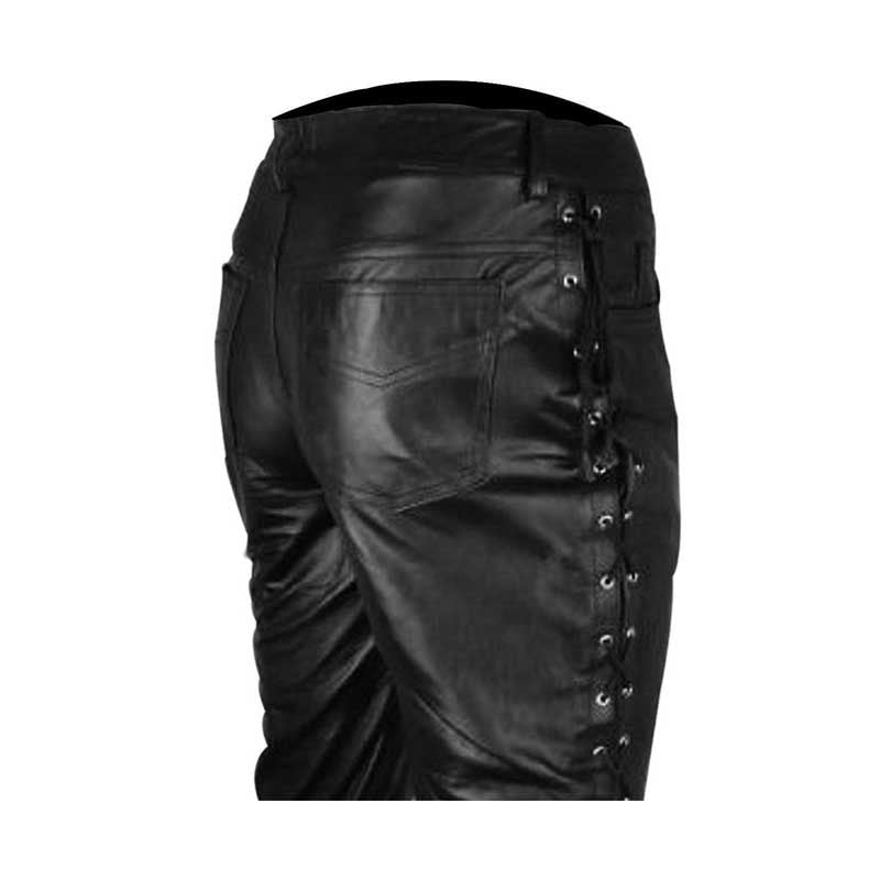 Men's Black Leather Side-Laced Trousers, view 5