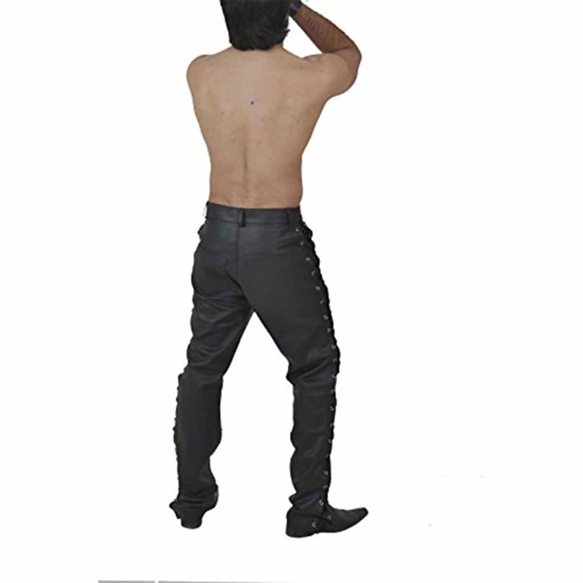 Men's Black Leather Side-Laced Trousers, view 6