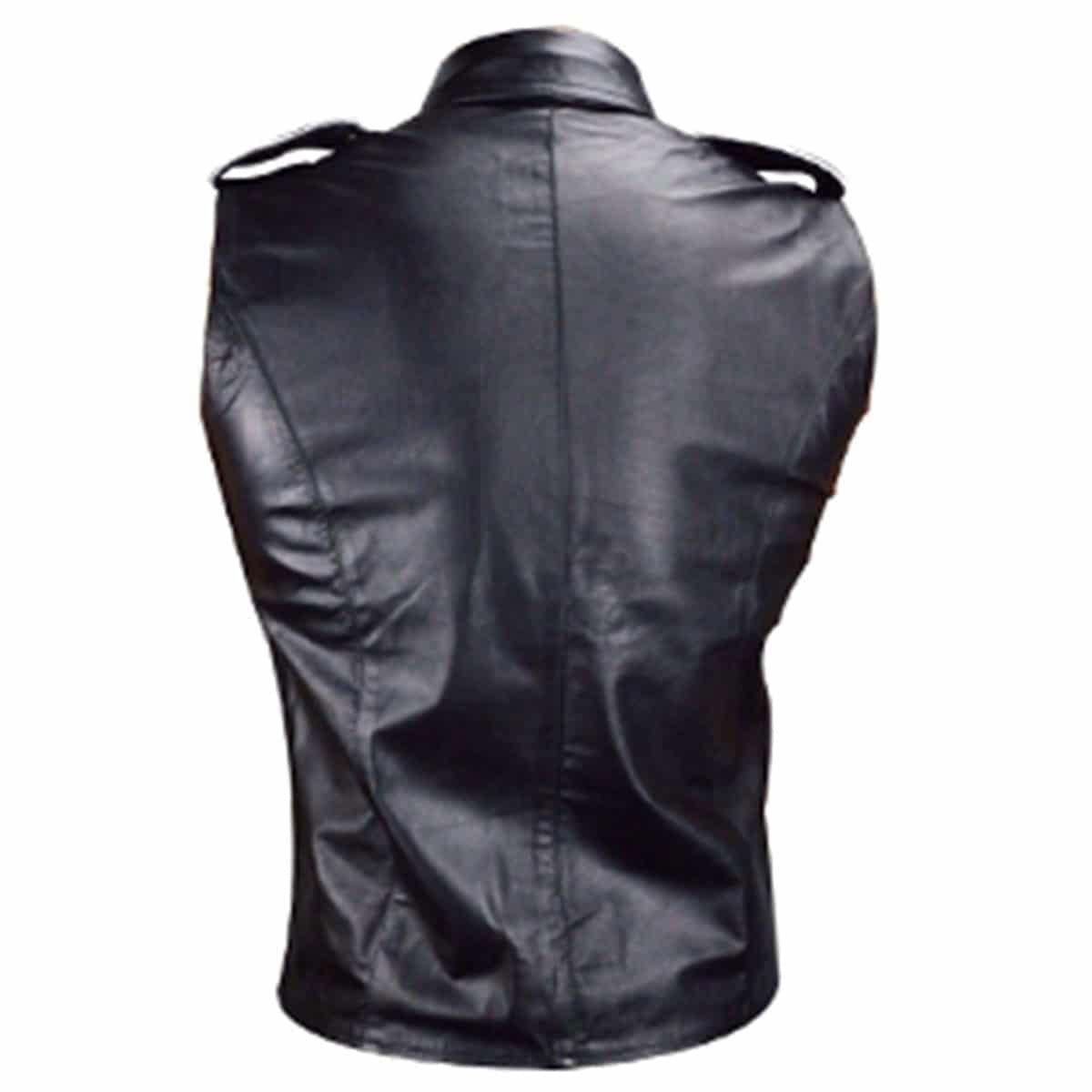 Men's Black Leather Sleeveless Uniform Shirt – Piping Options, view 5