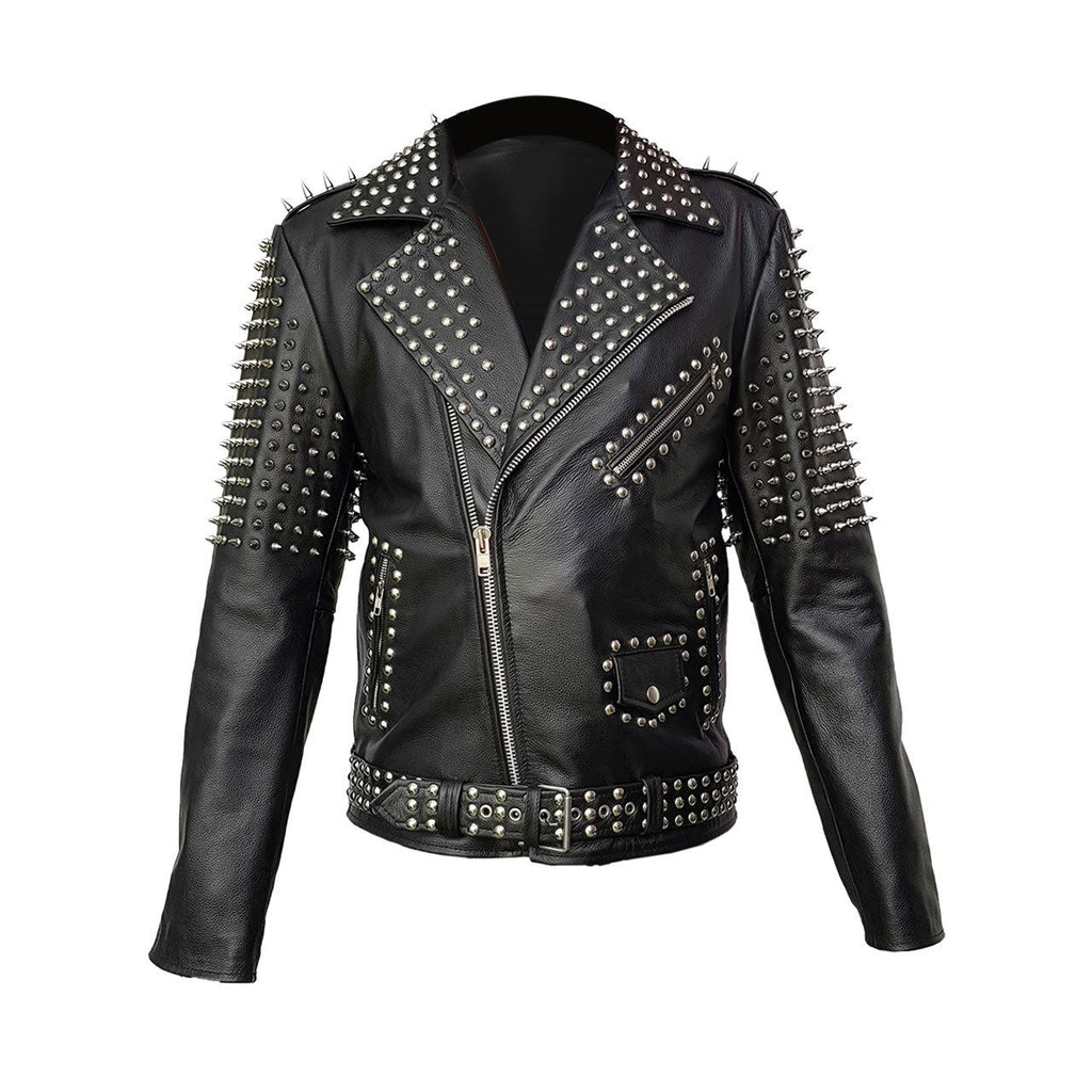 Men's Black Leather Spiked Punk Jacket