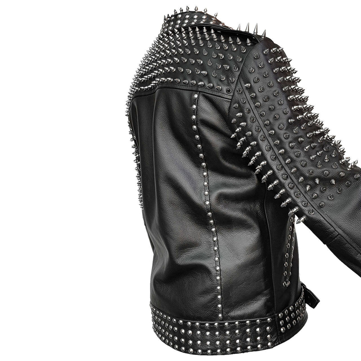 Men's Black Leather Spiked Punk Jacket, view 3