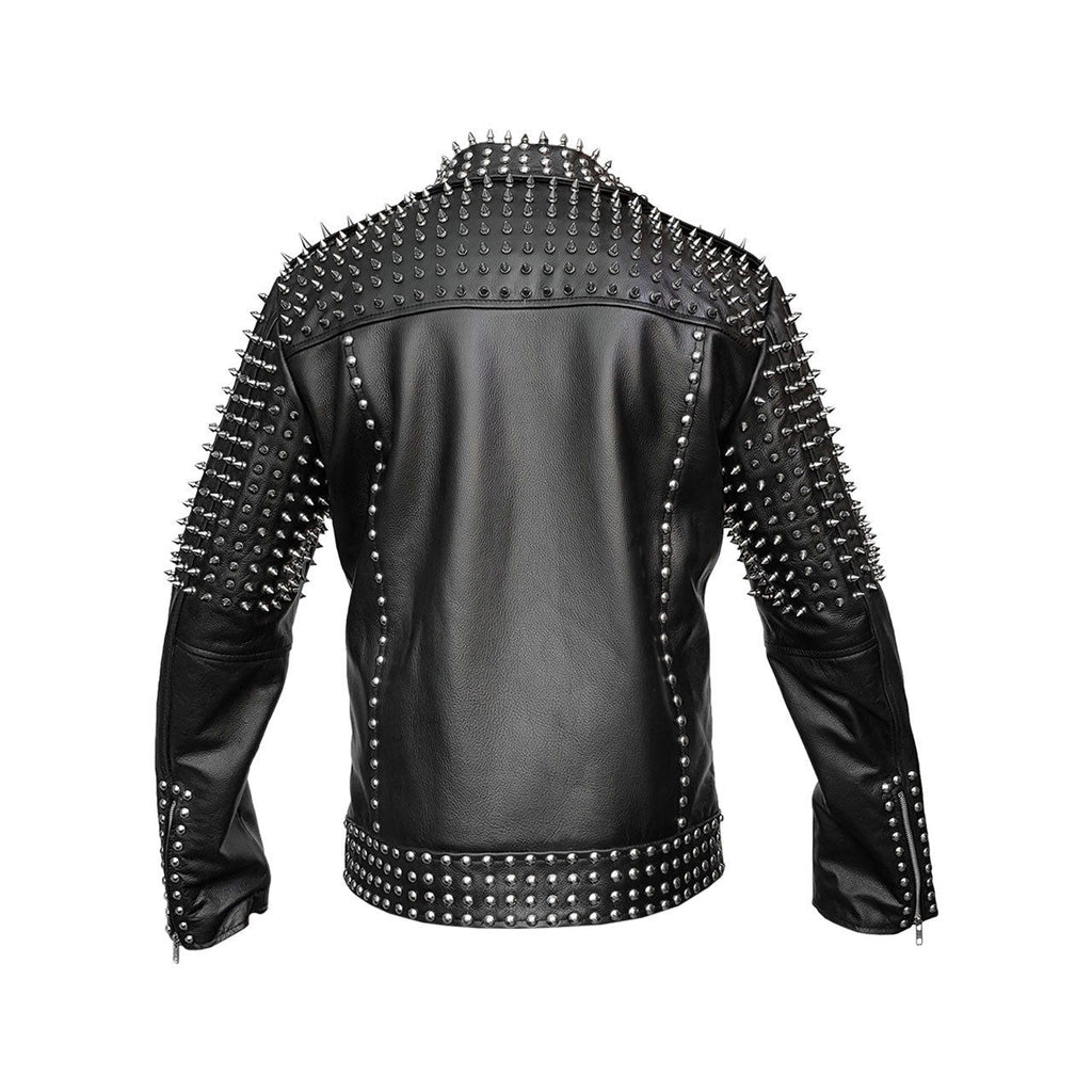 Men's Black Leather Spiked Punk Jacket, view 4