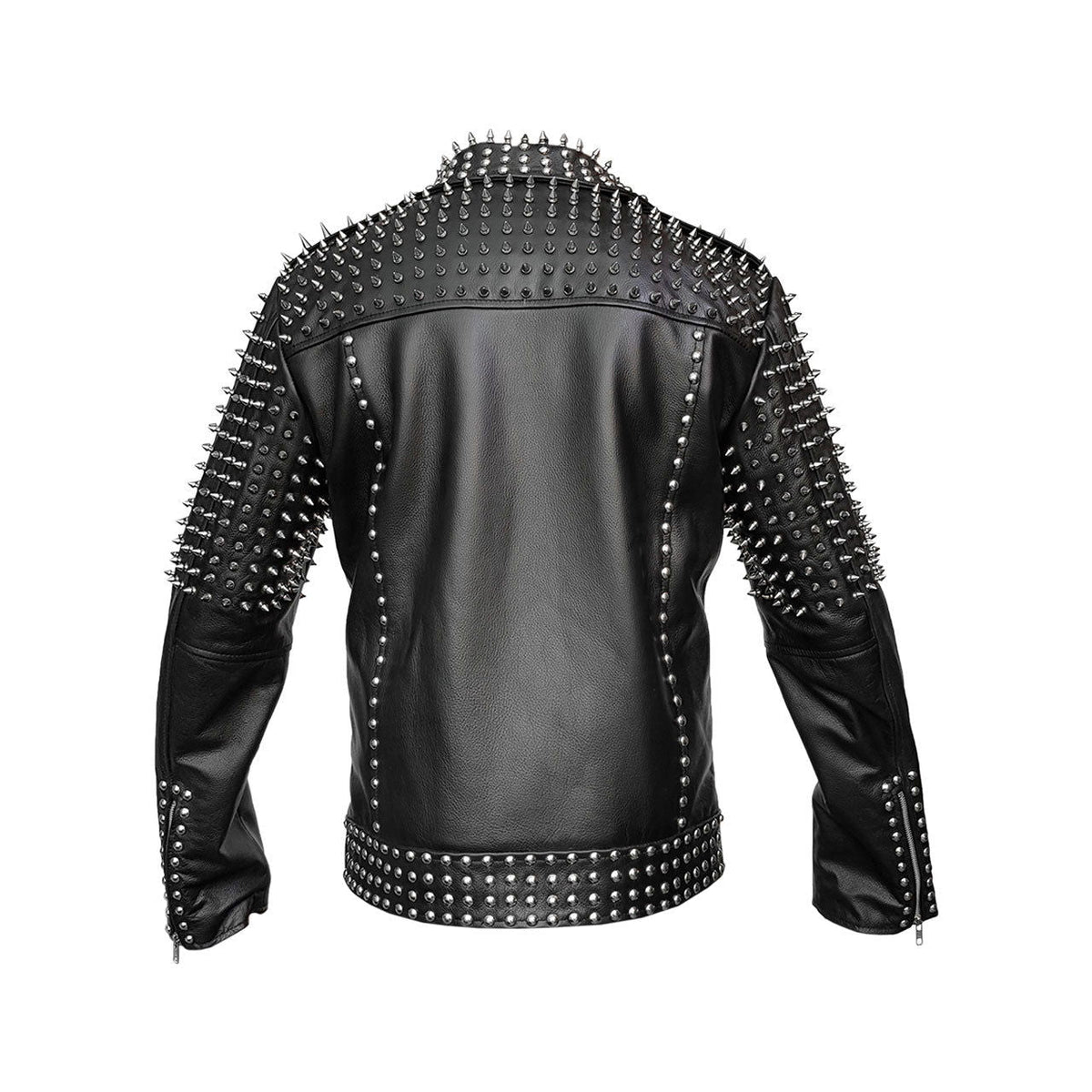 Men's Black Leather Spiked Punk Jacket, view 4