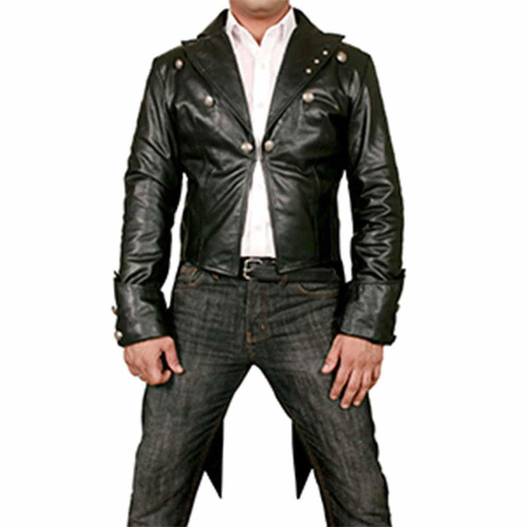 Men's Black Leather Tail Coat – Antique Buttons