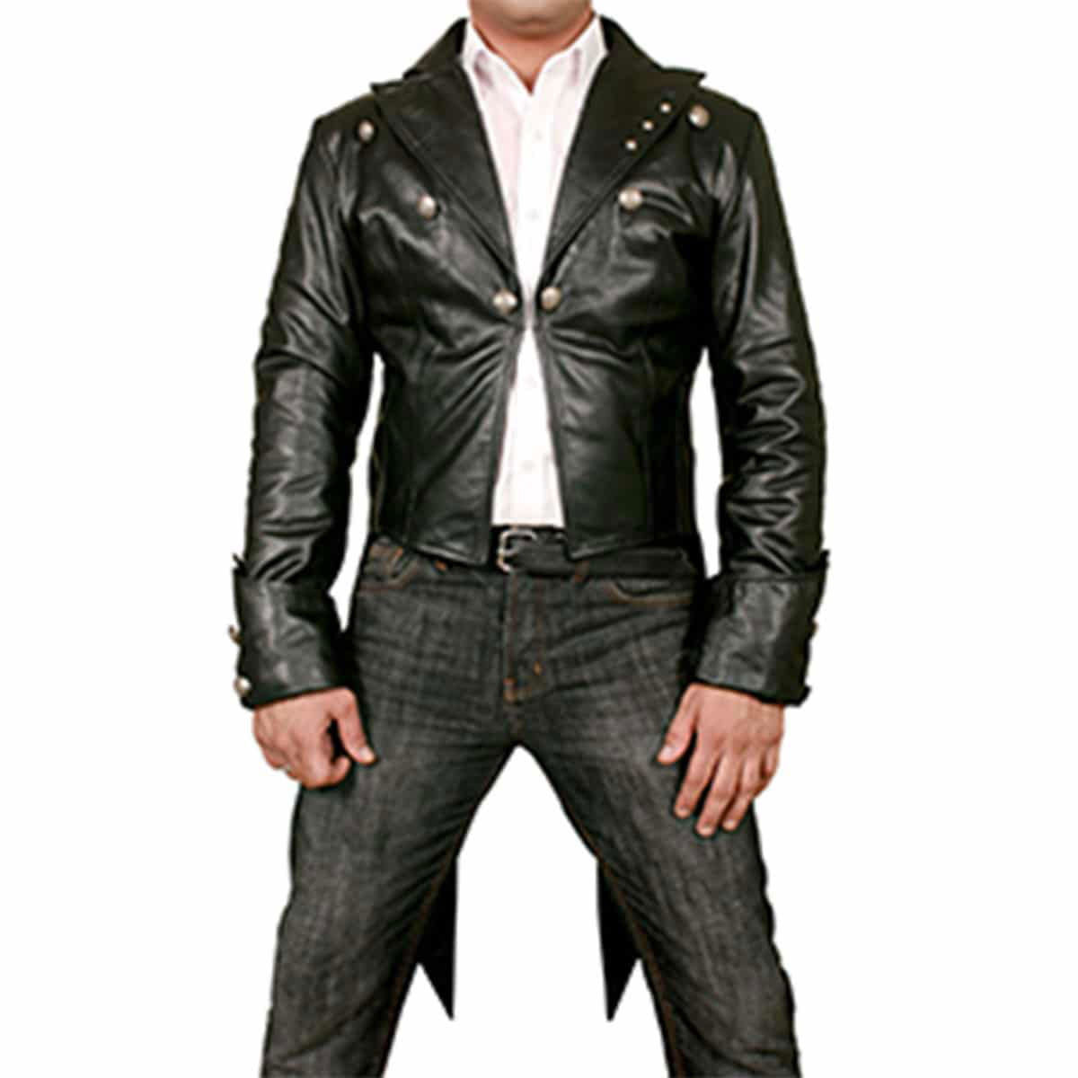 Men's Black Leather Tail Coat – Antique Buttons