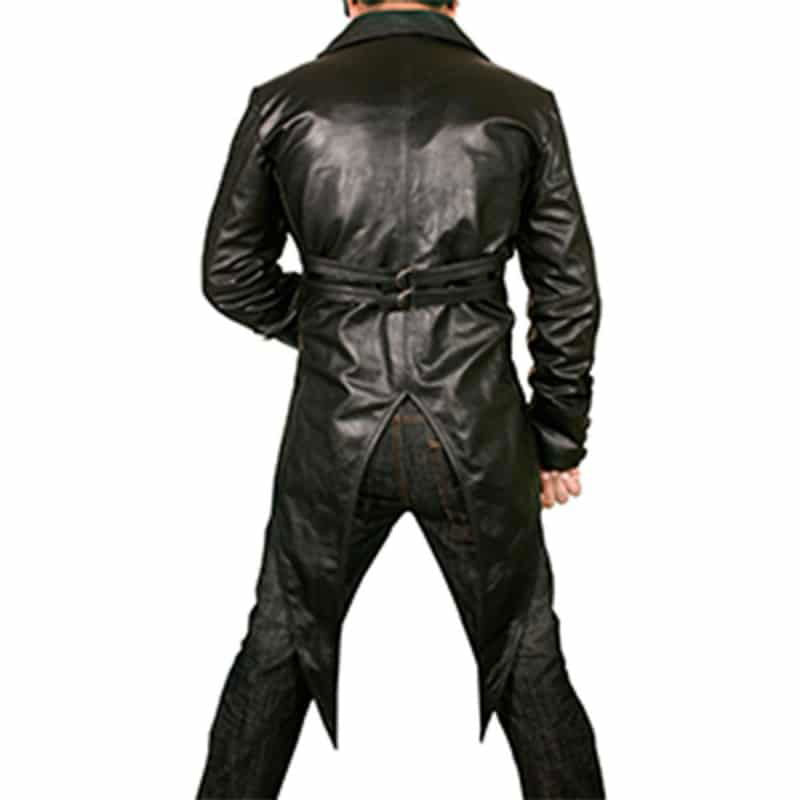 Men's Black Leather Tail Coat – Antique Buttons, view 2