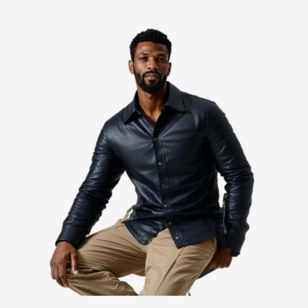 Men's Black Leather Uniform Shirt – Quilted Shoulders