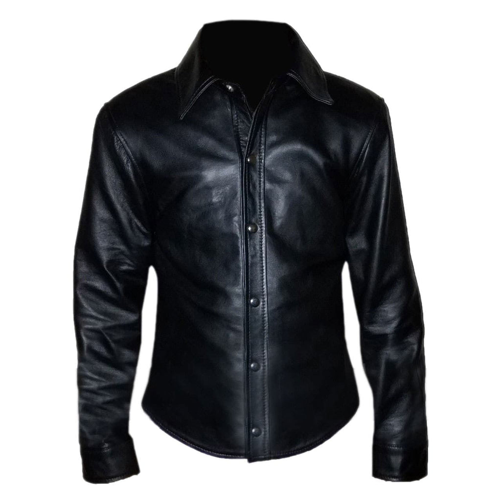 Men's Black Leather Uniform Shirt – Quilted Shoulders, view 2