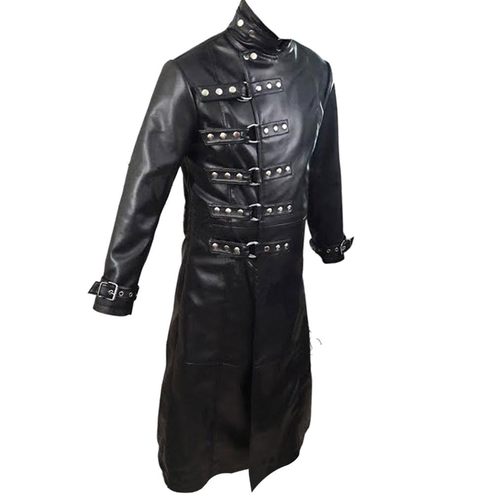 Men's Black Leather Victorian Long Coat – D-Ring Front