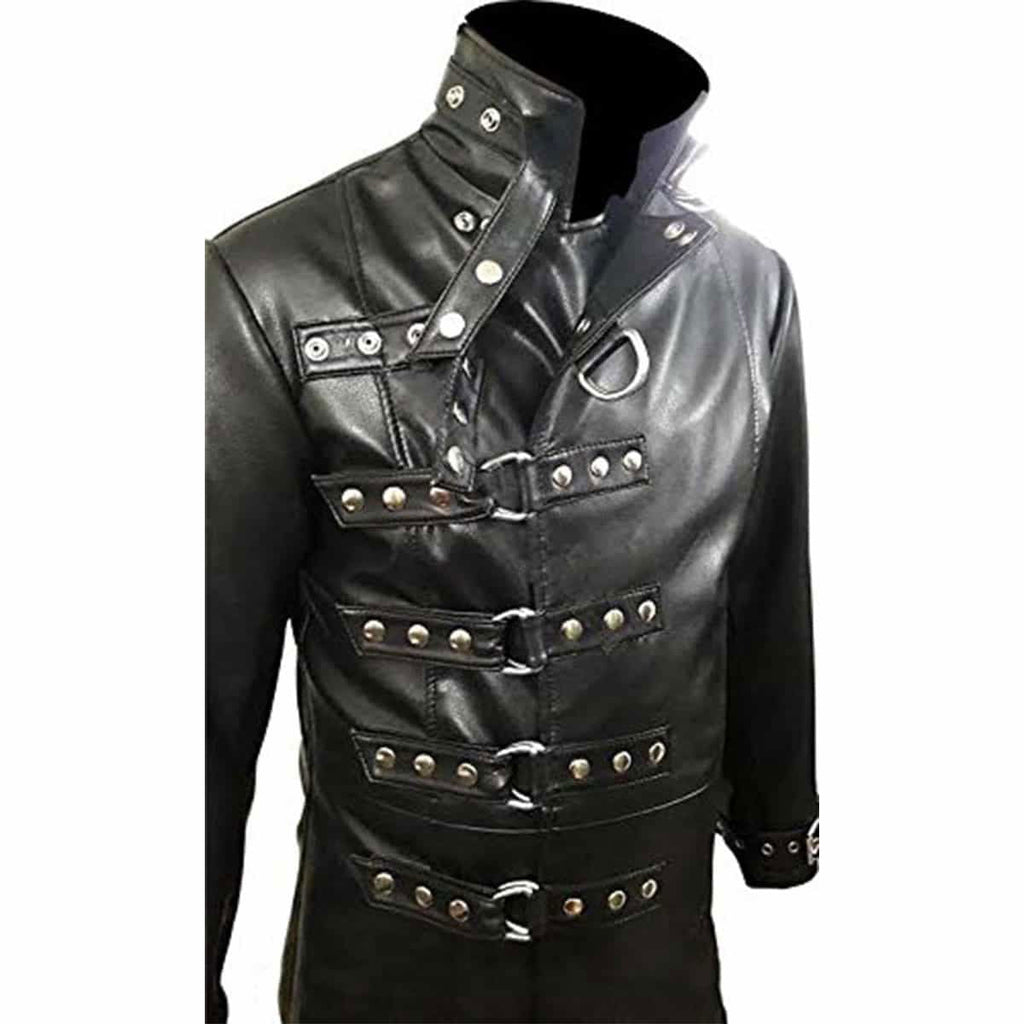Men's Black Leather Victorian Long Coat – D-Ring Front, view 2