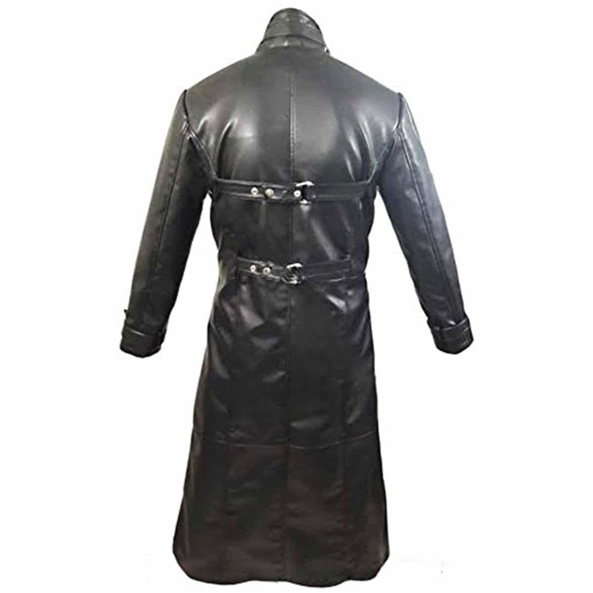 Men's Black Leather Victorian Long Coat – D-Ring Front, view 3