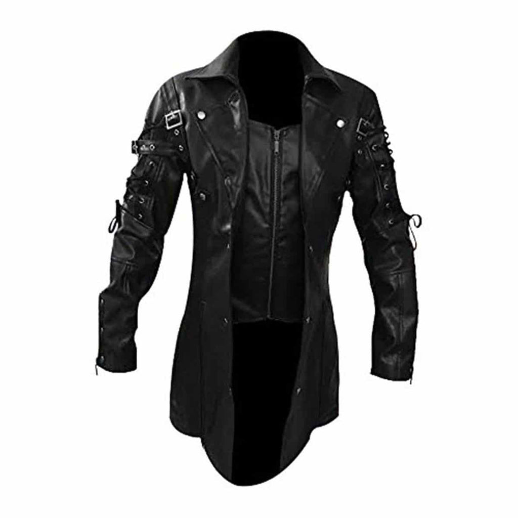 Men's Black Leather Zip Coat – Mid Length