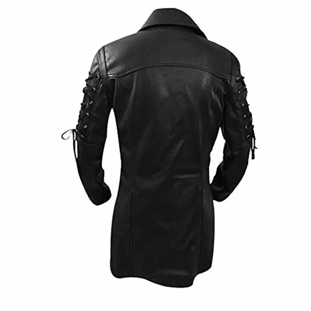 Men's Black Leather Zip Coat – Mid Length, view 2