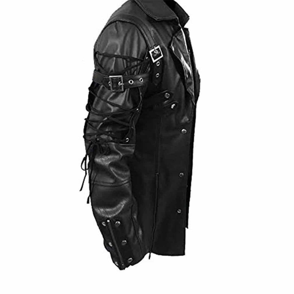 Men's Black Leather Zip Coat – Mid Length, view 4