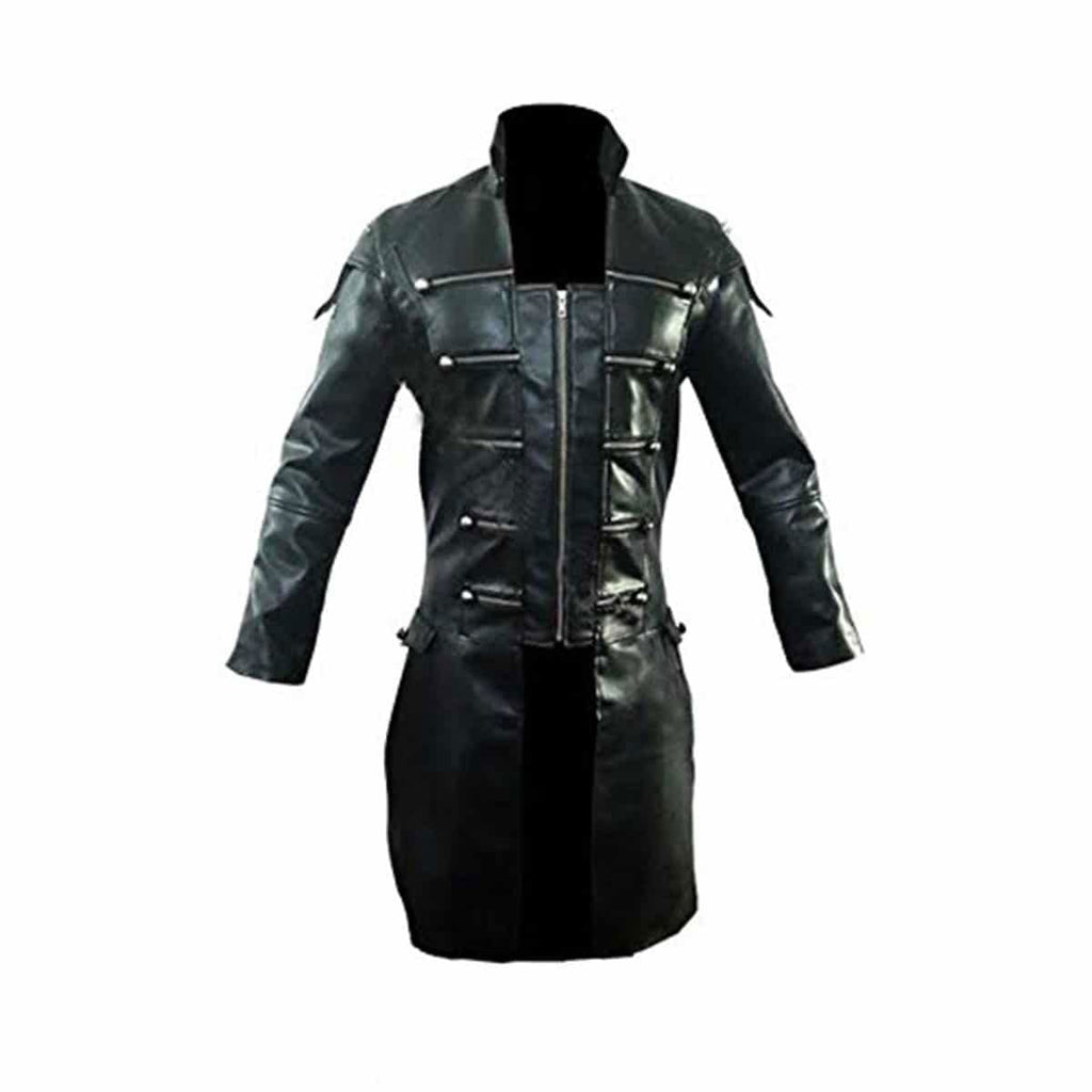Men's Black Leather Zip Coat – Spiked Shoulders, view 2