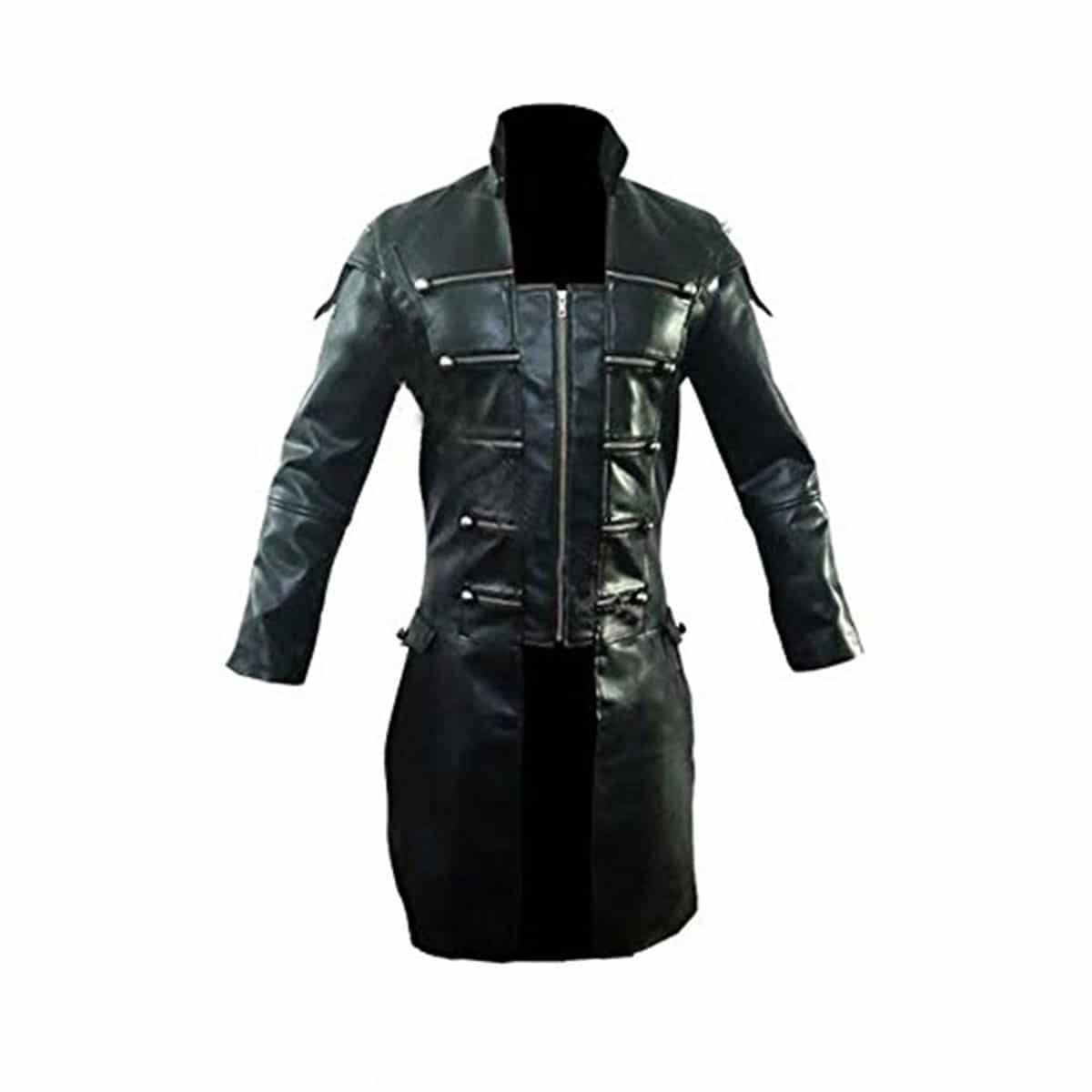 Men's Black Leather Zip Coat – Spiked Shoulders, view 2