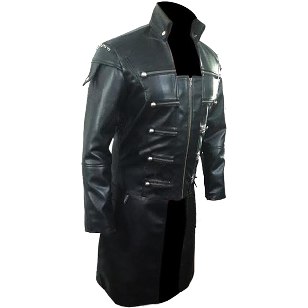 Men's Black Leather Zip Coat – Spiked Shoulders, view 5