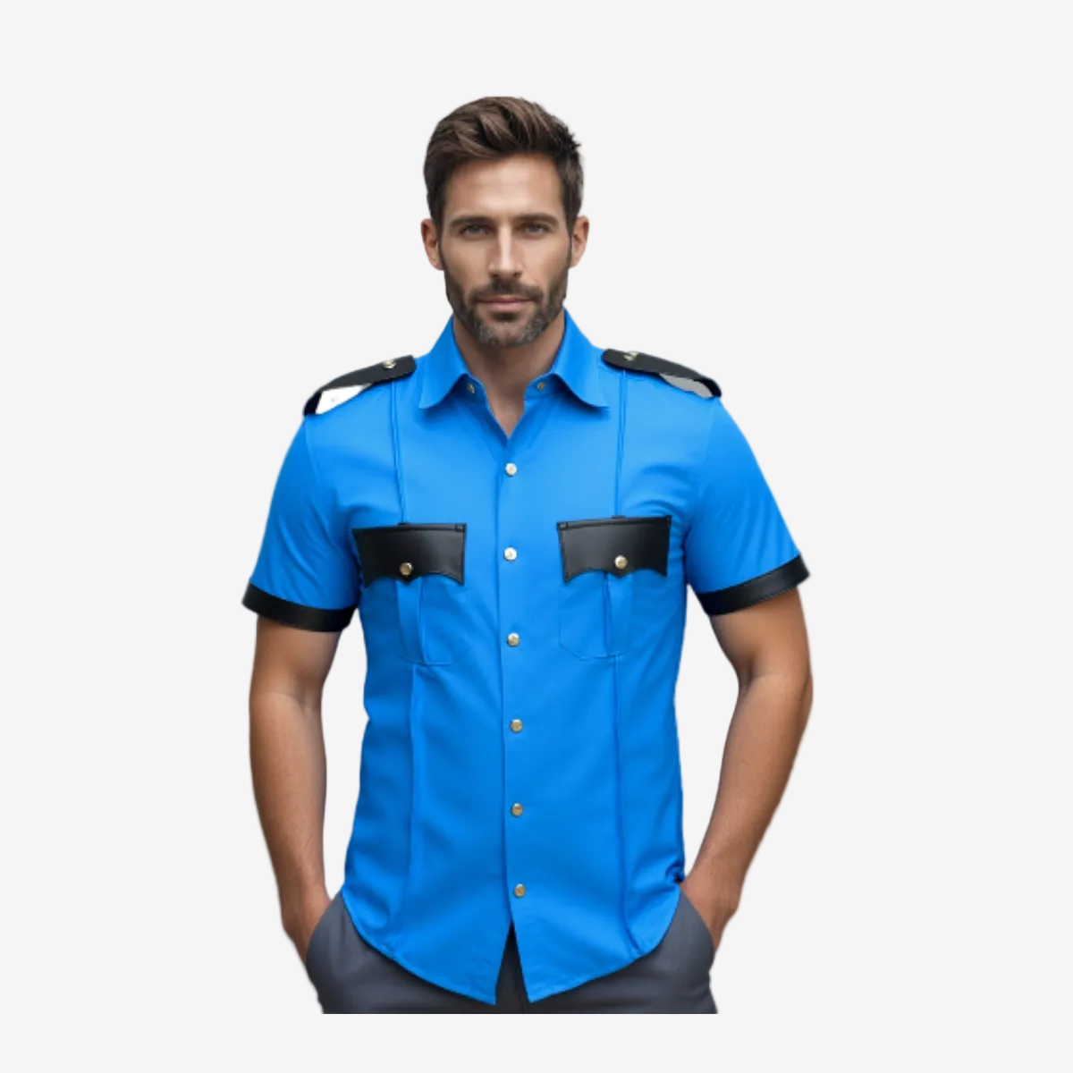 Men's Blue & Black Leather Uniform Shirt