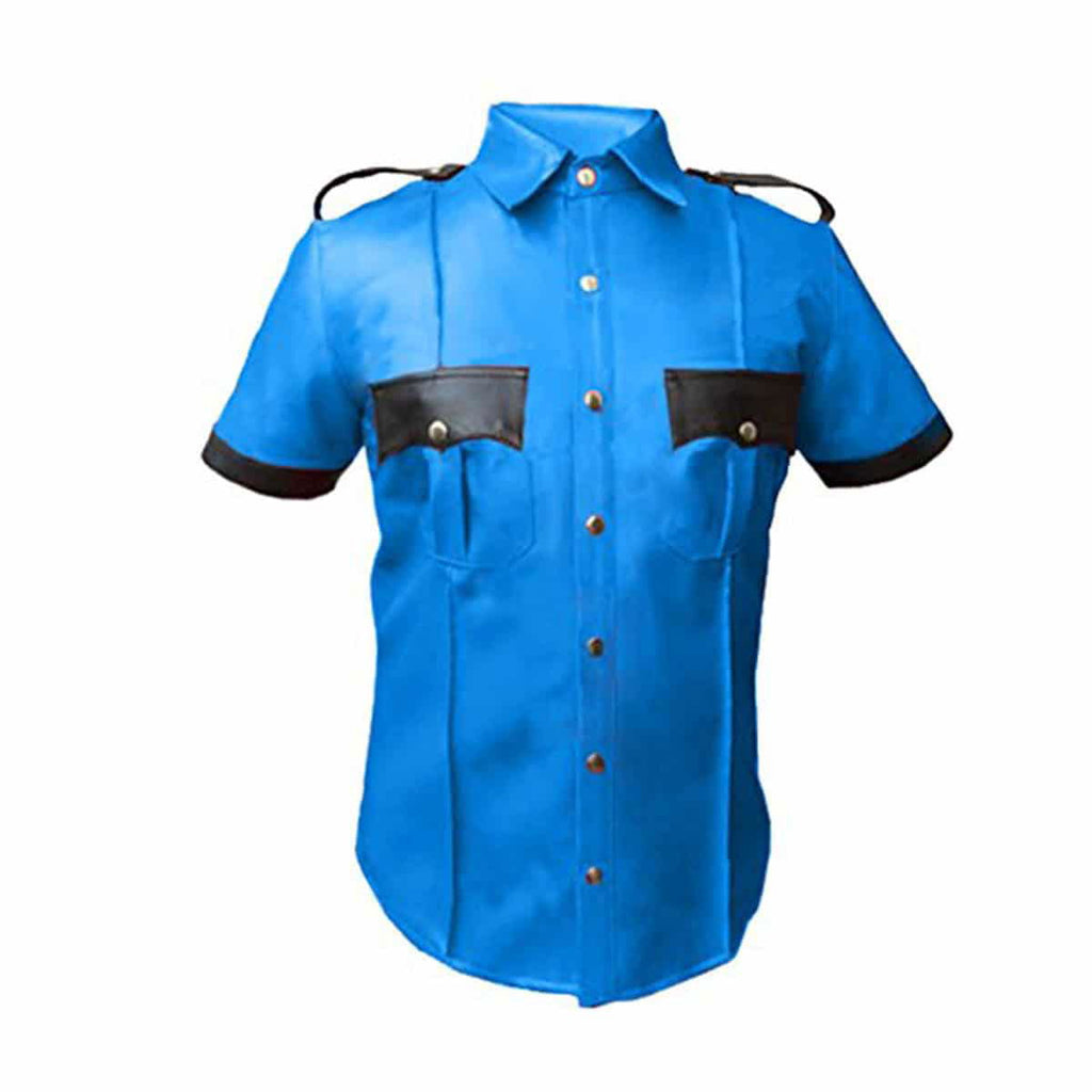 Men's Blue & Black Leather Uniform Shirt, view 2