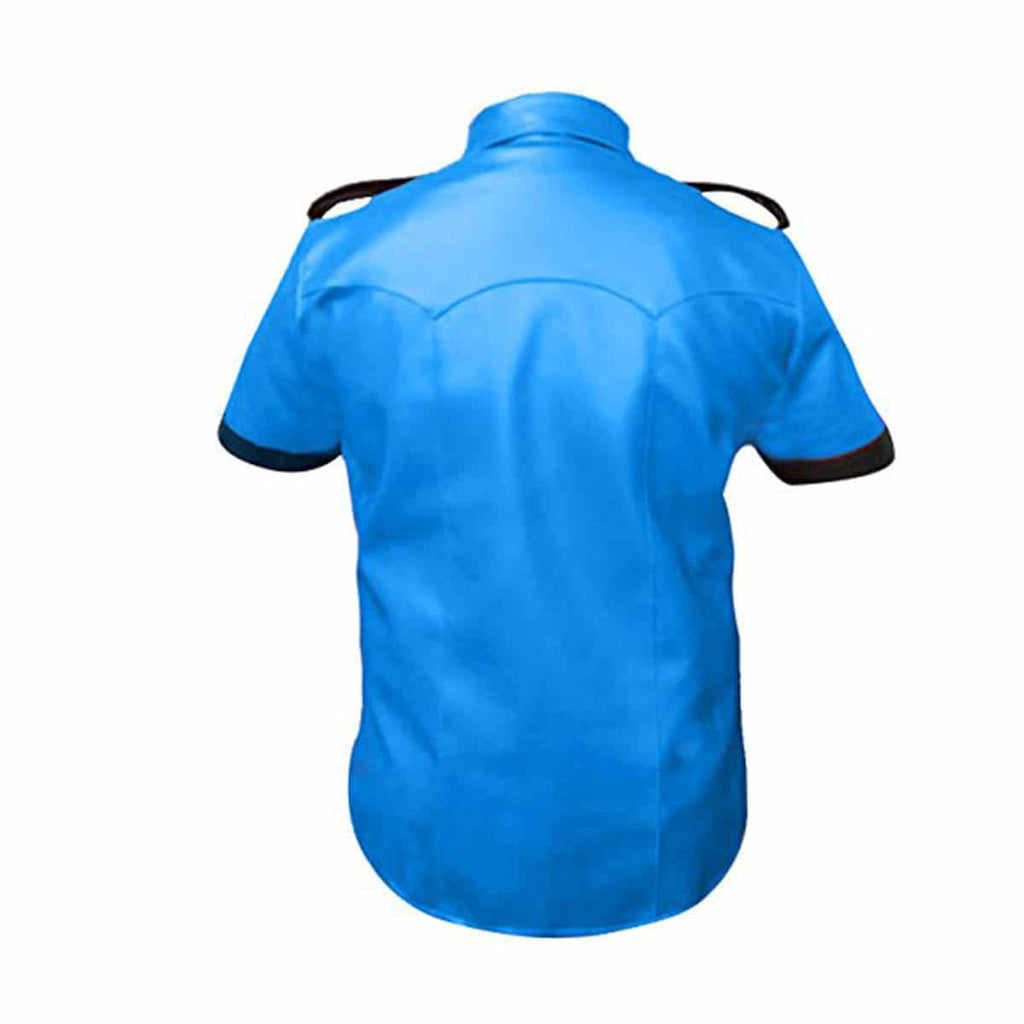 Men's Blue & Black Leather Uniform Shirt, view 4
