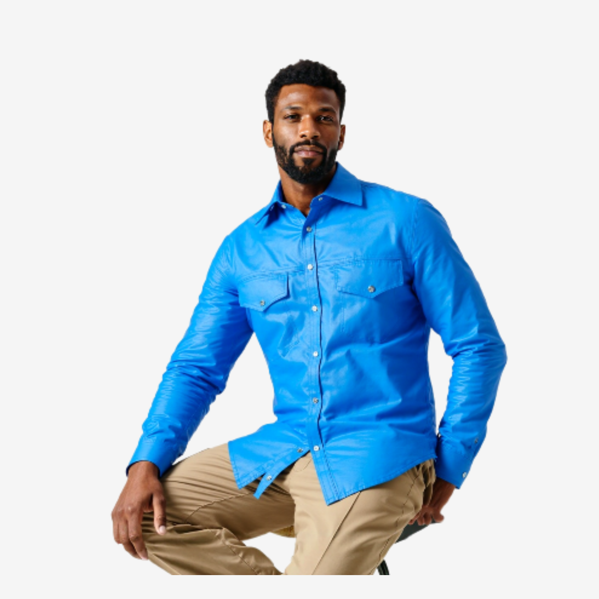 Men's Blue Leather Uniform Shirt – Long Sleeve