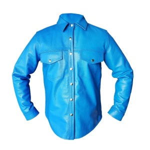 Men's Blue Leather Uniform Shirt – Long Sleeve, view 2