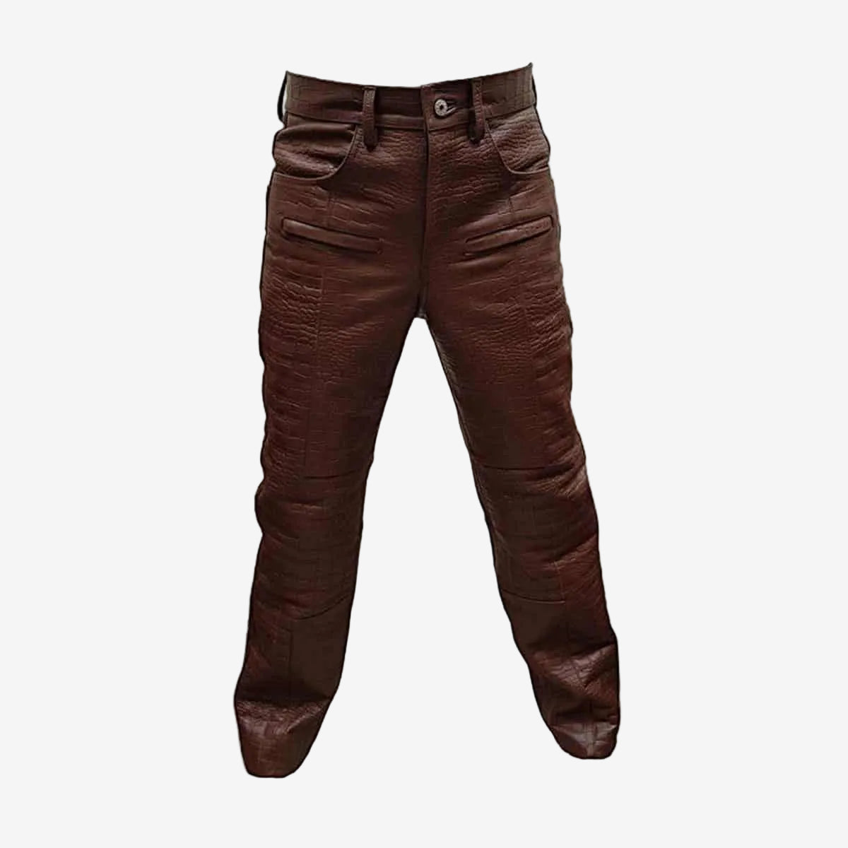 Men's Brown Croc-Print Leather Biker Trousers – Quilted Knees