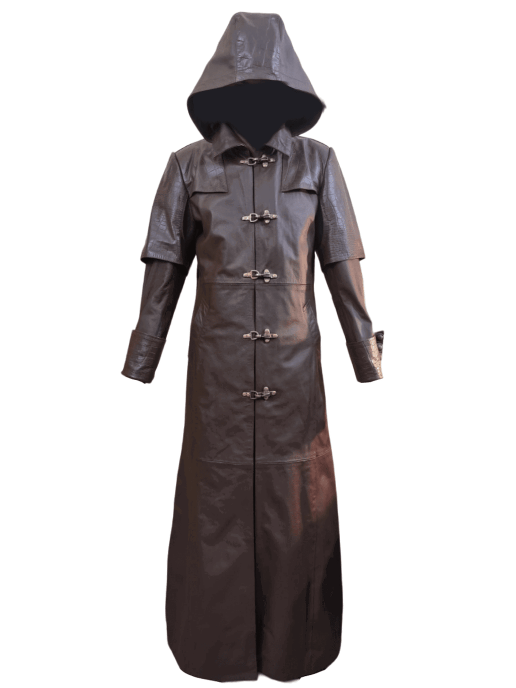 Men's Brown Croc-Print Leather Cape Coat