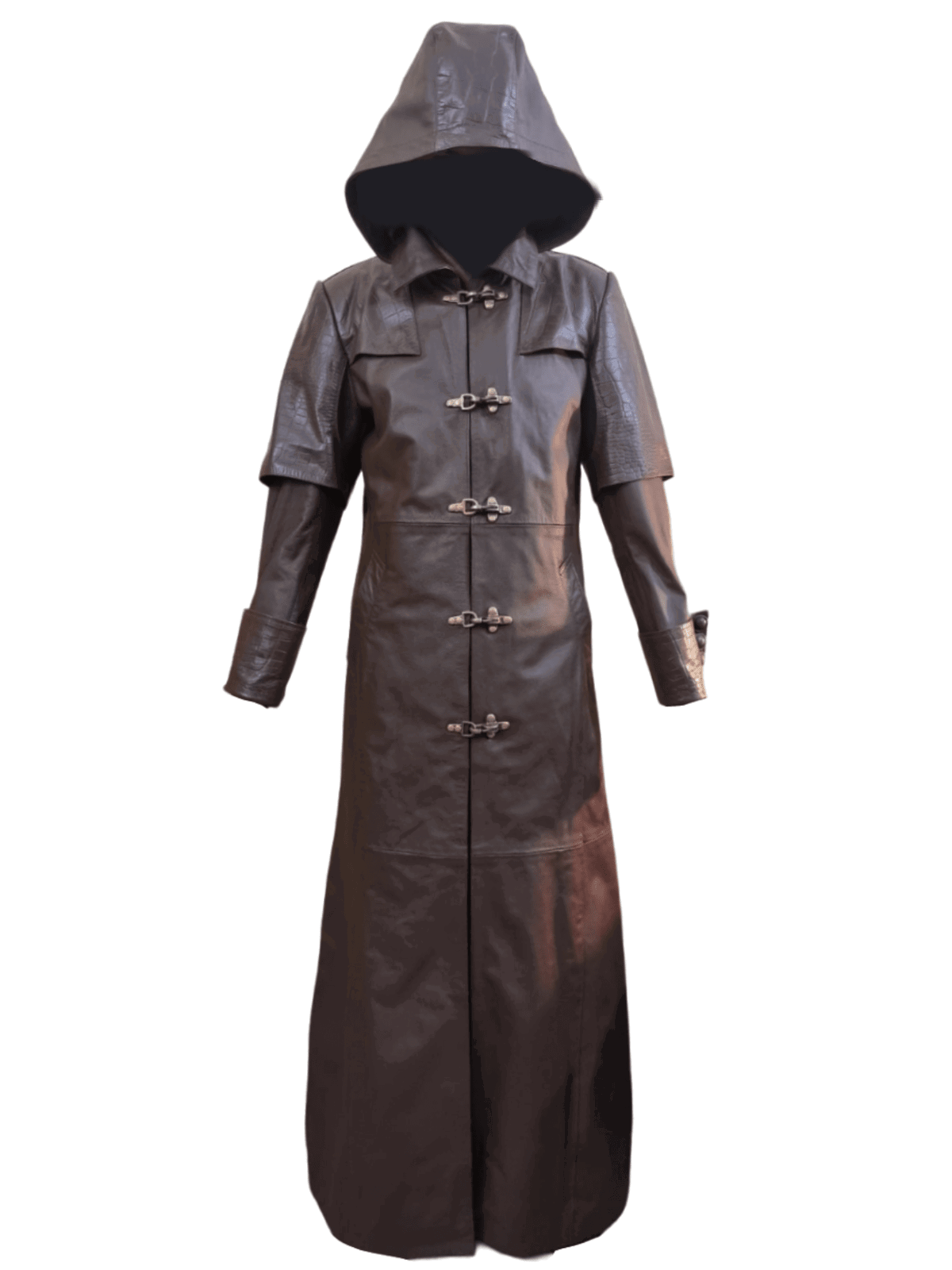 Men's Brown Croc-Print Leather Cape Coat