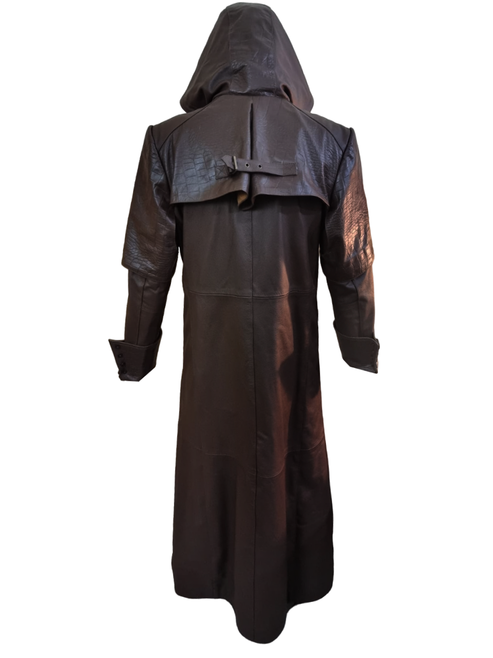 Men's Brown Croc-Print Leather Cape Coat, view 2