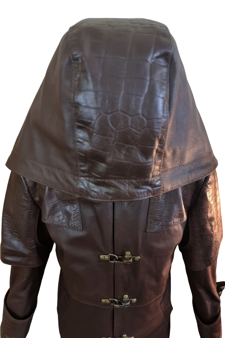 Men's Brown Croc-Print Leather Cape Coat, view 3