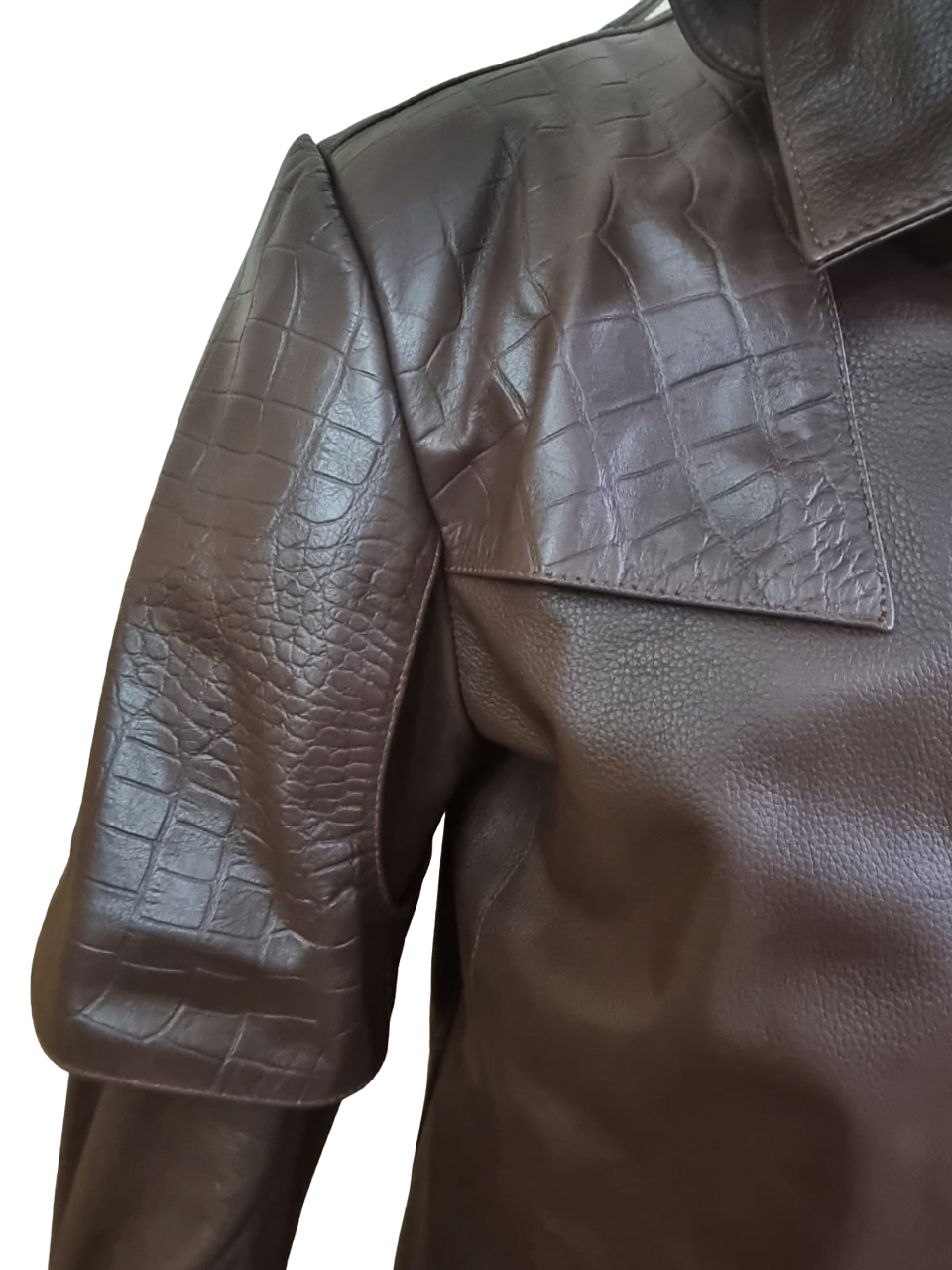 Men's Brown Croc-Print Leather Cape Coat, view 4