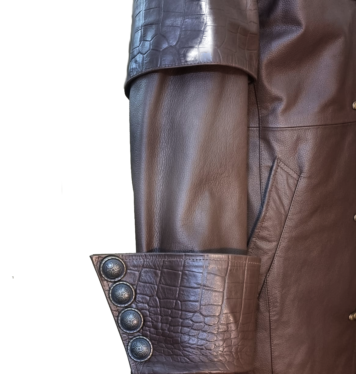 Men's Brown Croc-Print Leather Cape Coat, view 5
