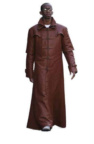 Men's Brown Croc-Print Leather Caped Duster