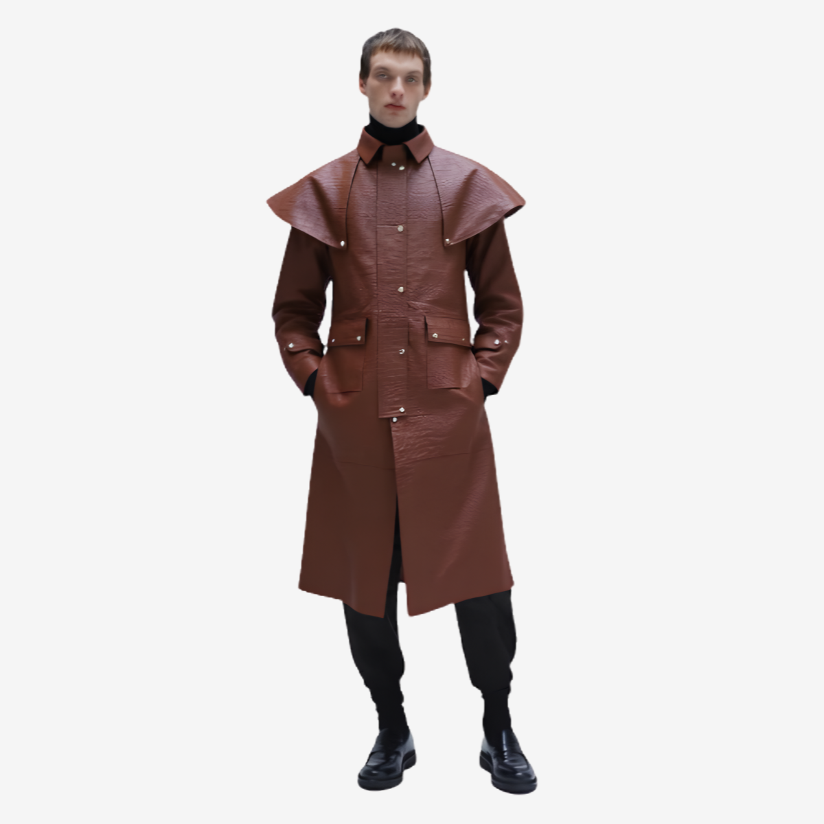 Men's Brown Croc-Print Leather Riding Duster