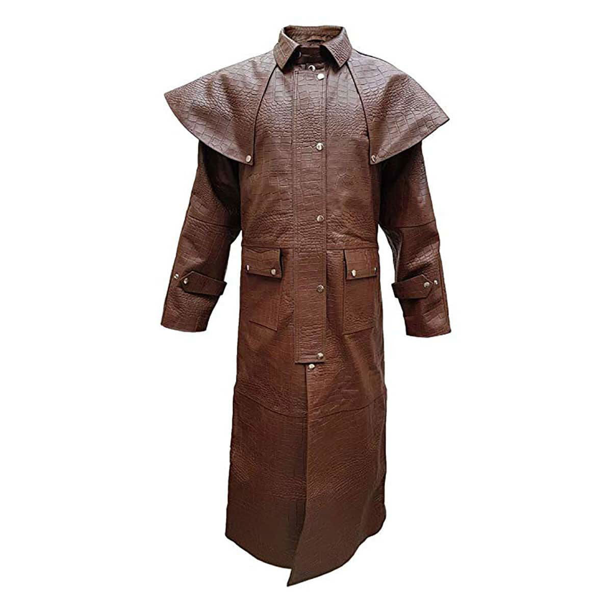 Men's Brown Croc-Print Leather Riding Duster, view 2